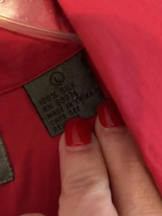 Robert Stock Vintage Silk Button Front Red Professional Long Sleeve Shirt Large - Picture 6 of 14